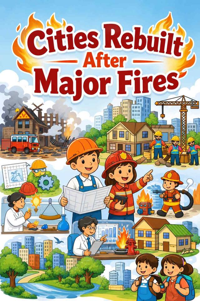 Front cover of Cities Rebuilt After Major Fires by Kidlet