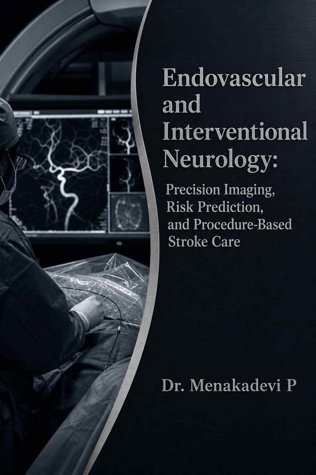 Front cover of Endovascular and Interventional Neurology: Precision Imaging, Risk Prediction, and Procedure-Based Stroke Care: A scholarly synthesis of aneurysm management, thrombectomy outcomes, hemorrhagic transformation, and minimally invasive neurointervention by Dr. Menakadevi P