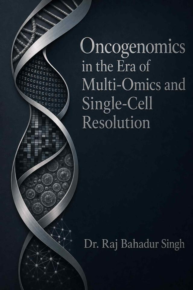 Front cover of Oncogenomics in the Era of Multi-Omics and Single-Cell Resolution: Genomic mechanisms, tumor heterogeneity, and translational biomarkers across cancer discovery and precision oncology by Dr. Raj Bahadur Singh
